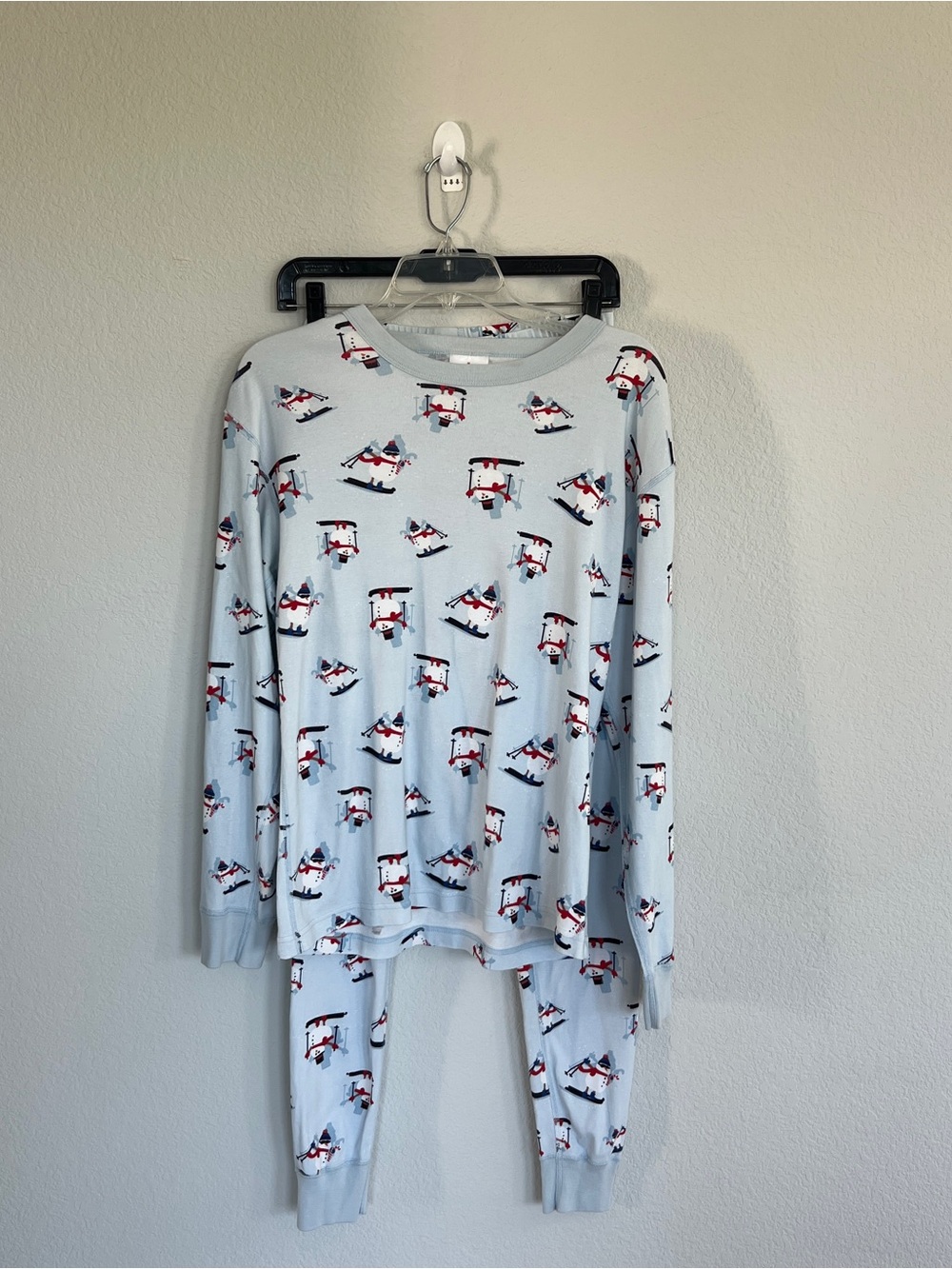 Hanna Andersson Women’s Blue Snowman Christmas Winter Pajamas Set Size Medium